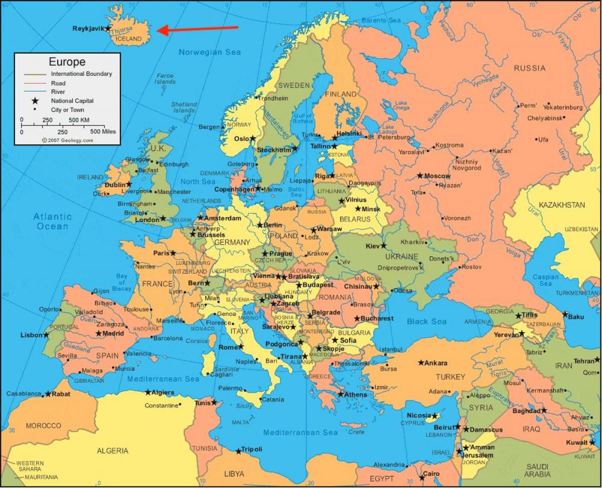 موقع أيسلندا على خريطة شمال أوروبا